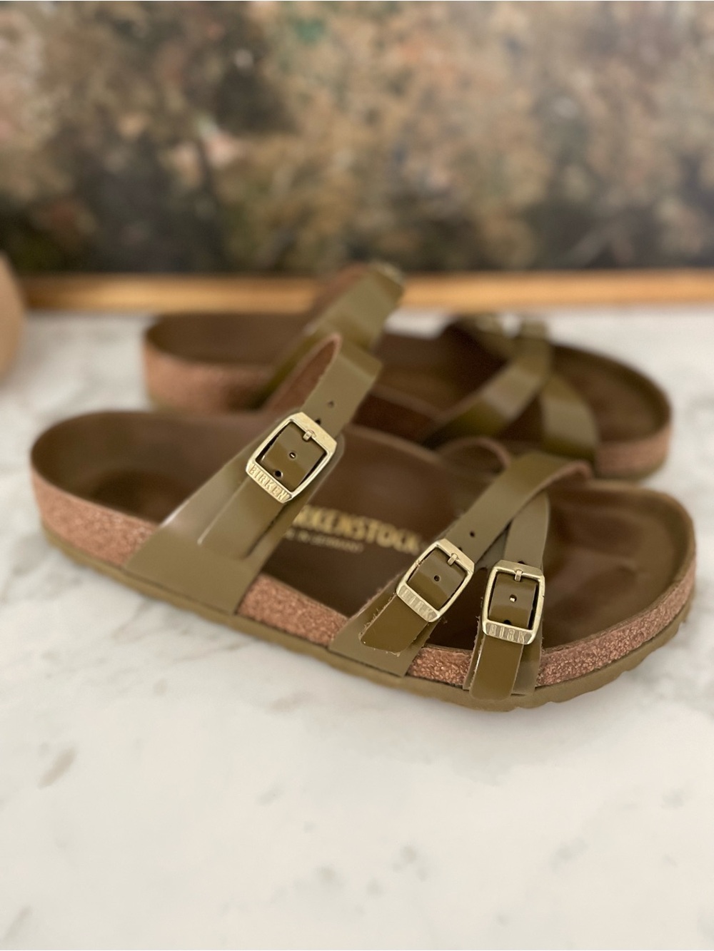 Birkenstock Franca High Shine Leather Mud Green Size 39 Regular Width